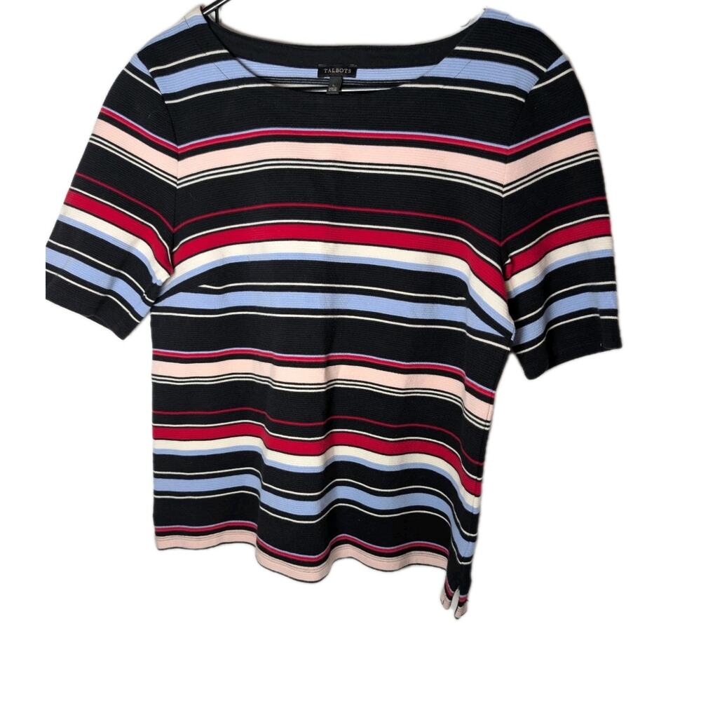 Talbots Shirt Top Size Large Striped Women's Tunic Top Stretchy Preppy Colorful